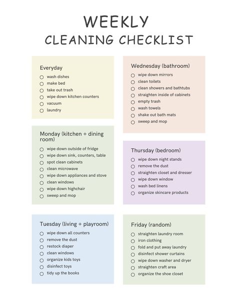 Transform your household chores with our Weekly Cleaning Checklist. This instant download PDF offers a chore chart template and housekeeping checklist printable, making organization a breeze. Keep track of daily tasks effortlessly and enjoy a well-organized home with this handy tool. Say goodbye to clutter and hello to a more streamlined routine. This household organizer is designed to simplify your cleaning schedule, allowing you more time to relax and enjoy your living space. Download your che House Cleaning Routine Checklist, Checklist Cleaning House, Blank Chore Chart Printables, Daily Chores To Keep House Clean, Housekeeping Checklist, Weekly Cleaning Schedule Printable, Housekeeper Checklist, Daily Cleaning Schedule, Cleaning Chart