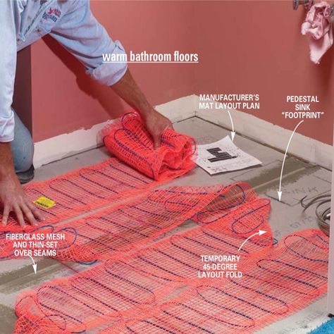 How To Install In Floor Heat: Radiant Heat Installation Heated Bathroom Floor, His Bathroom, Heated Floor, Warm Bathroom, Floor Heating, Radiant Floor Heating, Radiant Floor, Basement Flooring, Basement Bathroom