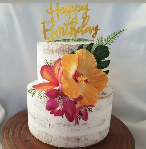 Hawaiian Cake Topper, Hawaiian Theme Cakes, Hawaiian Birthday Cakes, Hibiscus Cake, Tropical Birthday Cake, Cake Spray, Hawaiian Cake, Tropical Theme Party, Luau Theme Party