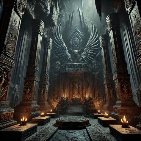 Deep within the cliffs of Scorthveil lies a sanctuary dedicated to the enigmatic Crow God. This ancient place of worship, carved into the living rock, echoes with the whispers of forgotten rituals. Dark, weathered pillars reach up to the heavens, framing the entrance to a sacred space where the divine and mortal worlds intersect. A place where time stands still, and the weight of history is palpable. #worldbuilding #epicfantasy #fantasyworlds Crow God, Dark Temple, Fantasy Place, Dark Heresy, Fantasy Buildings, Time Stands Still, Temple Ruins, The Whispers, Fantasy Worlds