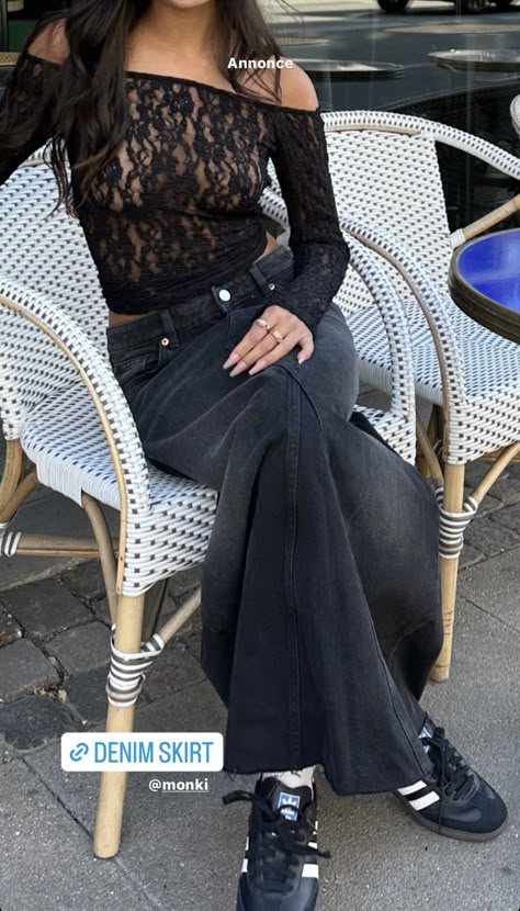 Amalie Star, Lace Aesthetic, Black Skirt Outfit, Denim Skirt Outfit, Stockholm Style, Spring Fits, Lace Outfit, Scandi Style, Skirt Outfit