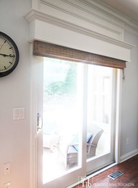 Sliding Glass Door Wood Trim Covering Patio, Clock Window, Patio Door Window Treatments, Casa Rock, Sliding Glass Door Window Treatments, Glass Door Coverings, Kitchen Window Coverings, Patio Door Coverings, Door Treatments