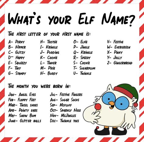 What Is Your Elf Name, Your Elf Name, Whats Your Elf Name, Funny Name Generator, Irish Jokes, Elf Names, Christmas Names, Fun Questions To Ask, Funny Names