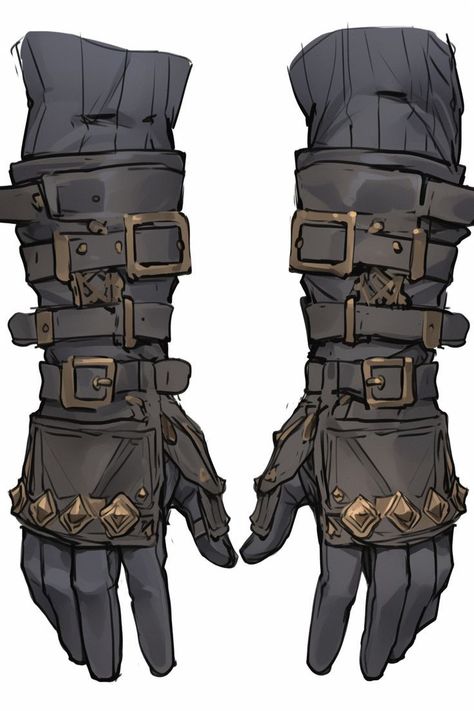 Dnd Rogue Hand Crossbow, Gloves Design Drawing, Gauntlets Character Design, Gloves Fantasy Art, Artificer Clothes, Adamantine Armor Dnd, Fantasy Gauntlet Concept Art, Dnd Equipment Art, Leg Armor Drawing