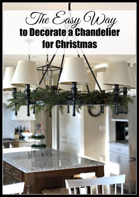 Easy Way to Decorate a Chandelier for Christmas - simple tips to decorate a chandelier for the holidays.  #tipsandtricks #christmasdecorations #diychristmasdecorations #diychristmas How To Decorate A Hanging Light Fixture For Christmas, Christmas Garland Light Fixture, Christmas Decorating Light Fixtures, Christmas Dining Light Decor, Christmas Decor For Dining Room Light, Christmas Decor Ideas Chandelier, Light Fixture Decorations For Christmas, Christmas Decor Chandelier Dining Rooms, Bows On Chandelier Christmas