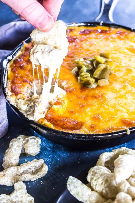 Keto Dip with Green Chiles - Cast Iron Keto Cast Iron Keto, Keto Dip, Keto Dips, Keto Tortilla, Green Chile Recipes, Pork Rind, Southern New Mexico, Chile Recipes, Keto Tortillas