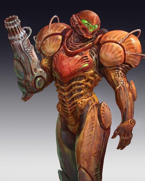 RJ Palmer | Metroid is so heavily influenced by the first two Alien movies that I thought it would be a fun exercise to just really crank the HR Giger… | Instagram Metroid Armor, Chozo Metroid, Rj Palmer, Alien Movies, Metroid Samus, H.r. Giger, Zero Suit Samus, Gaming Art, Aliens Movie