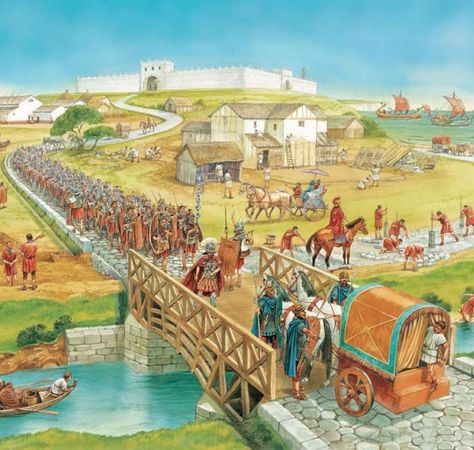 The Romans built roads, aqueducts and fine buildings. Imperial Legion, Imperiul Roman, Roman Britain, Roman Roads, Roman Legion, Roman Republic, Roman Era, Rome Antique, Ancient Warfare