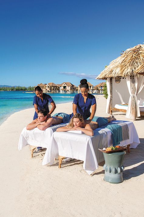 A beach massage at a romantic all-inclusive resort could be just what you want to do on your honeymoon. Let us help you plan all the romantic details of the best trip of your lives. | Beaches Resorts Beach Massage, Massage Room Decor, Beaches Resorts, Mobile Spa, Massage For Men, Massage Therapy Techniques, Best Trip, Massage Benefits, All Inclusive Resort