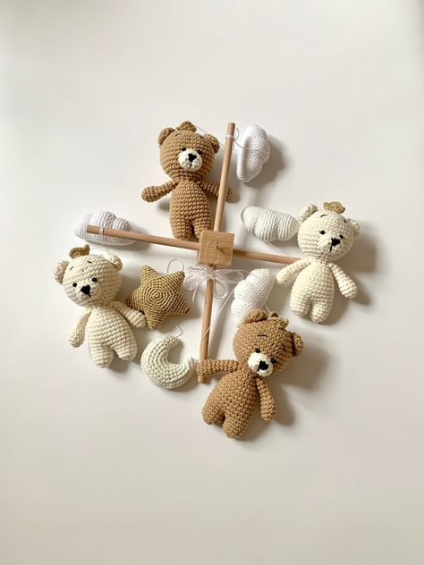 Crown Teddy bears baby mobile, Baby Crib Mobile, Crochet bears, teddy bears mobile nursery, Teddy bear with crown star and moon baby mobile by LehaCraft on Etsy https://www.etsy.com/listing/913982724/crown-teddy-bears-baby-mobile-baby-crib Teddy Bear Nursery Theme, Bear Nursery Theme, Teddy Nursery, Baby Bear Nursery, Teddy Bear Nursery, Baby Mobil, Teddy Bear Theme, Bear Nursery