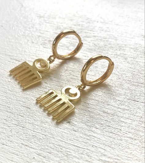 Afro Comb, Handmade Gold Jewellery, Huggie Earrings, Handmade Gold, Huggies Earrings, Gold Jewellery, Amazing Jewelry, Comb, Gold Jewelry