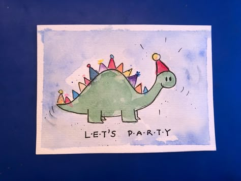 Und noch eine Glückwunschkarte für Kinder. 😊 Dinos kommen bei Kindern doch immer gut an. #kindergeburtstag #dino #glückwunschkarte #einladungskarten #kindergeburtstag #aquarell #birthday #diy #malen Happy Birthday Painting Ideas, Boy Birthday Card Ideas, Happy Birthday Aquarell, Happy Birthday Watercolor Card, Boy Birthday Cards, Birthday Watercolor Card, Birthday Doodles, Creative Birthday Cards, Watercolor Birthday Cards