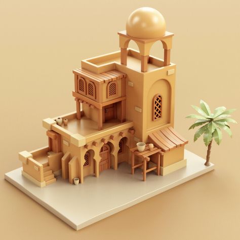 Egypt Concept Art, Bangunan Minecraft, Persian Architecture, Building Concept, Isometric Art, Isometric Design, Sims House Design, Isometric Illustration, Desert Homes