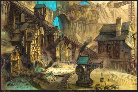 Kingdoms Of Amalur, Fantasy Town, Mining Town, My Fantasy World, Fantasy Places, D&d Dungeons And Dragons, Art Wallpaper Iphone, Environment Design, Environment Concept Art