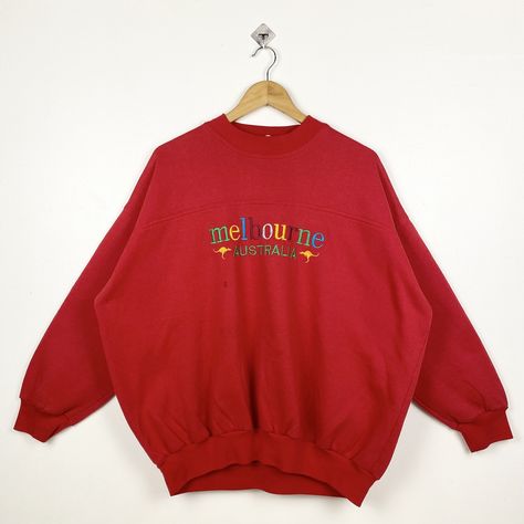 90s Melbourne Australia Crewneck Sweatshirt Embroidery Logo Red Color Men’s L by OzzyVintageShop on Etsy American Vintage Clothing, Sweatshirt Embroidery, Embroidery Sweatshirt, American Clothing, Fedex Express, Melbourne Australia, Dhl Express, Embroidery Logo, American Vintage