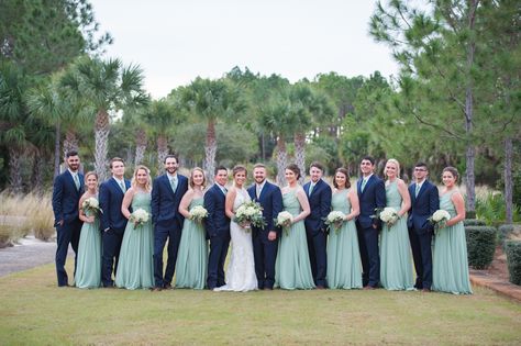 Sage Green and Navy Blue Wedding Party Navy Blue Sage And Teal Wedding, Mint Green And Blue Wedding, Mint Green And Black Wedding Theme, Sage And Navy Wedding Party, Navy Blue Sage Green And Gold Wedding, Sage Green Navy Blue Wedding, Navy Blue Sage Green Wedding, Green And Blue Wedding Decor, Blue And Green Wedding Party