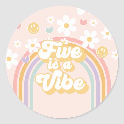 Groovy Stickers Aesthetic, Five Is A Vibe Birthday Party Cake, Five Birthday, 5 Is A Vibe Birthday Party, Five Is A Vibe Birthday Party, 5 Is A Vibe, Vibe Party, Five Is A Vibe, 2 Groovy