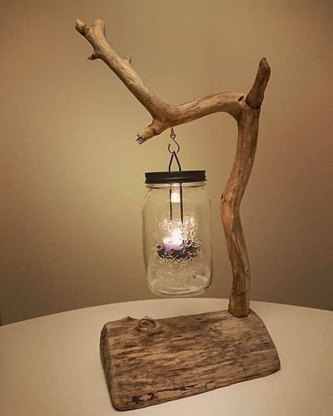 Things To Make With Driftwood, Handmade Decorations For Home Creative, Handmade Home Decor Ideas Creative, Handmade Lamps Creative, Driftwood Crafts Ideas, Driftwood Decor Ideas, Takken Decor, Hand Made Lamp, Handmade Lanterns