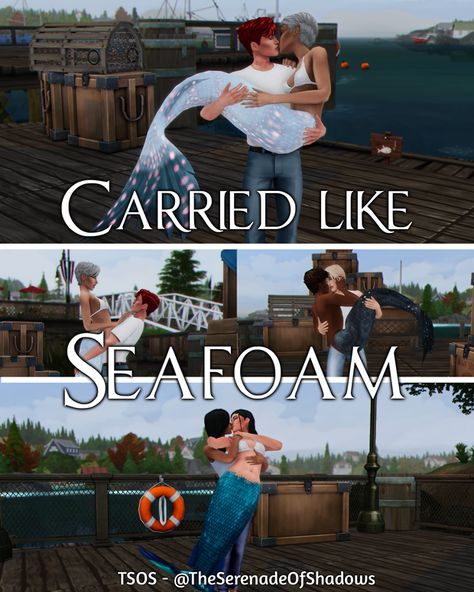 23. Carried like seafoam - MerMay 18 - Sims 4 mermaid poses | Patreon Sims 4 Mermaid Ideas, Sims 4 Carrying Pose, Sims 4 Mermaid Cc Patreon, Sims 4 Mermaid Poses, Mermaid Cc Sims 4, Family Poses Sims 4, Sims Mermaid, Sims 4 Mermaid Cc, The Sims 4 Pose