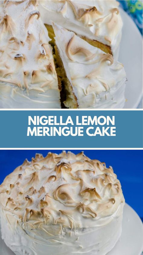 Nigella Lemon Meringue Cake is crafted with butter, eggs, sugar, flour, and zesty lemon the total prep and cook time is approximately 90 minutes, serving 8 people. Lemon Meringue Cake Recipe, Cornflake Tart, Meringue Cake Recipe, Carrot Cake Muffin Recipe, Lemon Meringue Cake, Nigella Lawson Recipes, Passion Fruit Curd, Lemon Sponge, Flat Cakes