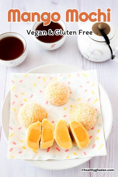 Asian Recipes Healthy, Gluten Free Asian, Mango Mochi, Gluten Free Asian Recipes, Mochi Recipe, Vegan Asian, Desserts Vegan, Famous Recipe, Vegan And Gluten Free