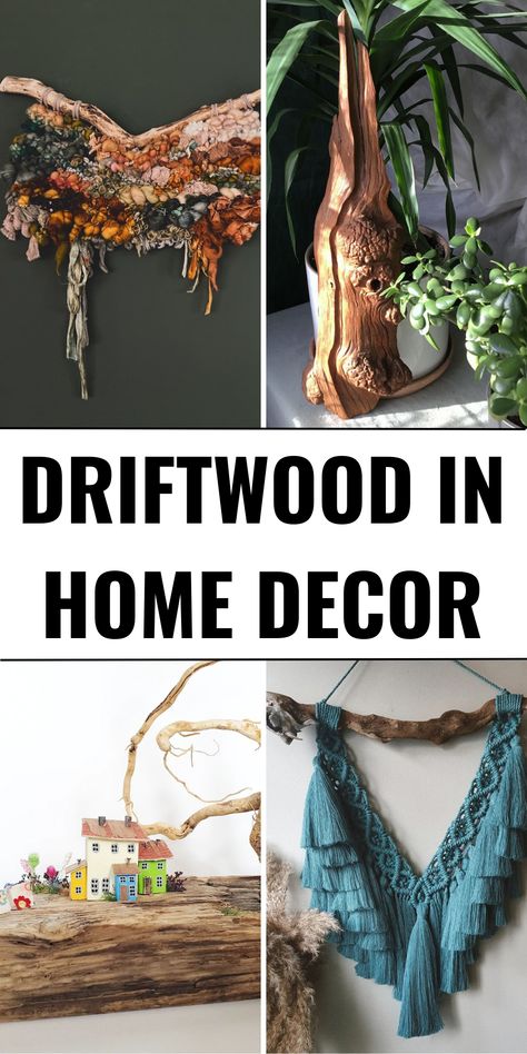 21 Stunning Driftwood in Home Decor Ideas to Transform Your Space - placeideal.com Diy With Driftwood, Driftwood Projects Unique, Branch Projects, Wall Art Over Bed, Cheap Diy Wall Art, Decorative Wall Hangings, Driftwood Centerpiece, Driftwood Ideas, Driftwood Furniture