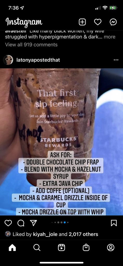 Frappe Starbucks, Chocolate Chip Frappe, Starbucks Chocolate, Starbucks Rewards, How To Order Starbucks, Starbucks Recipes, Starbucks Drinks, Double Chocolate, Frappe