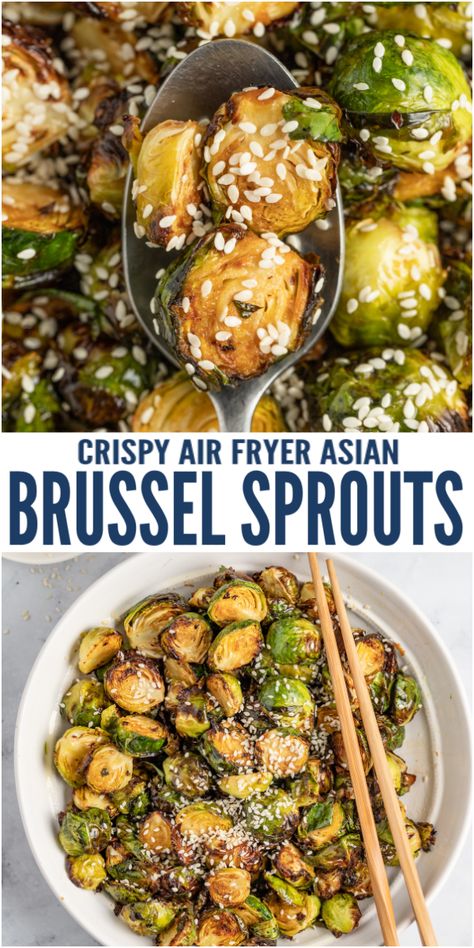 This Asian Air Fryer Brussels Sprouts recipe takes sprouts to the next level in just 15 minutes! Crispy Brussels sprouts are tossed with a sweet and spicy Asian sauce for the perfect easy appetizer or side dish. #brusselsprouts #healthysidedish #sidedishes #airfryerrecipe #airfryerbrussels Recipes With Oyster Sauce, Brussel Sprout Side Dish, Asian Brussel Sprouts, Air Fryer Recipes Chicken Wings, Air Fryer Brussels Sprouts, Broccoli And Brussel Sprouts, Low Carb Dinner Chicken, Crispy Brussels Sprouts, Fried Brussel Sprouts