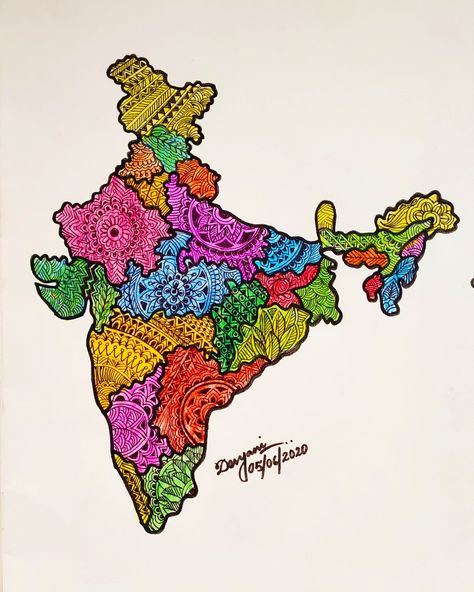 Coloured Mandala Art Indian Map Drawing, India Mandala Art, Colour Ful Mandala Art Easy, India Map Mandala Art, Monsoon Mandala Art, Map Drawing Ideas, Colour Full Mandala Art, Colour Full Mandala, Indian Map