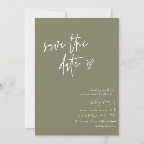 $ 2.95 | Minimalist Green Save The Date Boho Baby Shower In - boho baby shower invitation, modern boho baby, minimalist baby shower, gender neutral baby shower, mommy to be heart, hello baby invite, bohemian baby shower, baby girl shower, olive green baby shower invite, modern sage baby shower invite Save The Date Boho, Baby Minimalist, Green Save The Date, Bohemian Baby Shower, Boho Baby Shower Invitations, Green Baby Shower, Minimalist Baby, Boho Modern, Save The Date Templates