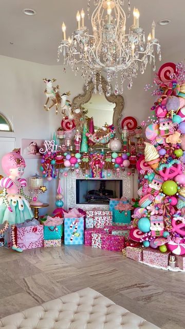 Amy Sons ~ Cupcakes for Grace on Instagram: "We’re ready for you, Santa!! 🎅 #cupcakesforgrace #merrychristmas #tistheseason #christmasdecorations #christmasdecoration #christmastree #pinkmas #pinkchristmas #sugarplumfairy #candylandchristmas #candychristmas #christmasmantle #christmastreeinspo #decorator #diychristmas #christmasdesign #carolofthebells #whimsicalchristmas #christmaswhimsy #reindeer #gingergirl #gingerbread #nutcracker" Gingerbread Nutcracker, Pink Christmas Tree Decorations, Candy Decorations Diy, Amazing Christmas Trees, Christmas Reindeer Decorations, Christmas Tree Decorating Themes, Candyland Christmas, Pink Xmas, Reindeer Decorations