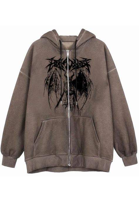 Goth Hoodie, Hip Hop Women, Gothic Tops, Streetwear Hoodie, Skeleton Print, Brown Pattern, Grunge Goth, Sweatshirt Women, Punk Goth