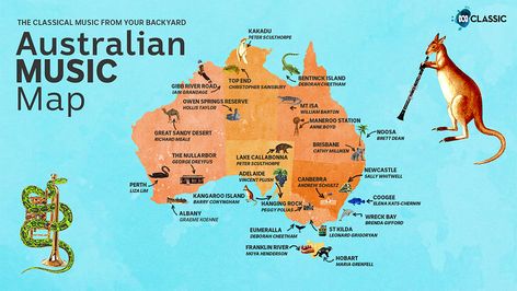 Australian Music Map: The classical music from your backyard - Classic Australia - ABC Classic Aboriginal Language, Australian Music, Music Around The World, Gibb River Road, Picnic At Hanging Rock, High School Music, Elementary Music Lessons, Pearl Beach, Teaching Online