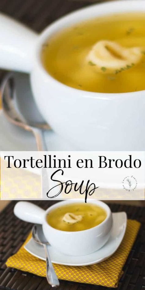 Tortellini en Brodo made with two ingredients is so easy to make, it will become a staple in your home during those cold winter months.  #soup #tortellini Tortolini Recipe, Tortellini And Chicken, Soup Tortellini, Italian Soups, Chicken Broth Soup, Tortellini In Brodo, Hearty Soup Recipes, Sausage Tortellini, Chicken Spaghetti Recipes