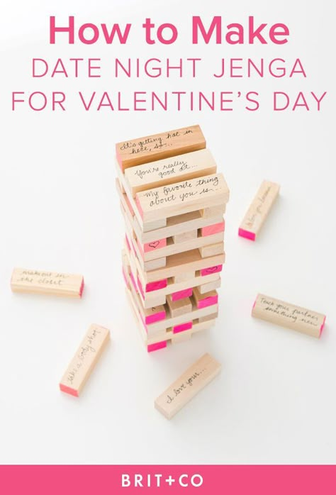 You can make a date night Jenga set for Valentine's Day with this tutorial. Date Night Jenga, Jenga Couples Game, Jenga For Couples, Couple Jenga, Couples Jenga, Jenga Ideas, Diy Date Night, Jenga Diy, Diy Valentines Day Gifts For Him