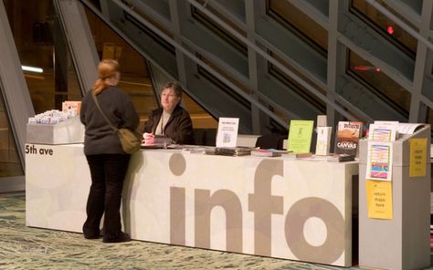 Seattle Public Library by Bruce Mau Design , via Behance info desk Reception Desk Signage, Desk Signage, Info Desk, Seattle Public Library, Bruce Mau Design, Public Library Design, Bruce Mau, Library Signage, Library Desk