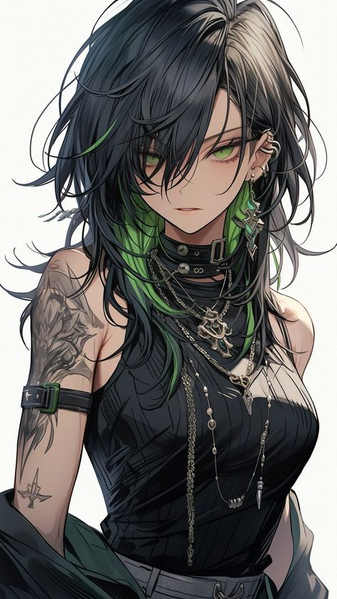 Dark Green Hair, Tomboy Art, Roleplay Characters, Gothic Anime, Left Alone, Art Prompts, Anime Hair, My Bestie, Cool Anime Pictures