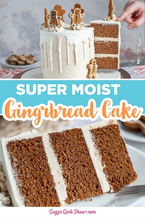 This super moist spiced gingerbread cake recipe made with smooth and creamy brown sugar buttercream. The perfect cake for Christmas! Moist Gingerbread Cake, Moist Gingerbread, Brown Sugar Buttercream, Cake For Christmas, Gingerbread Cake Recipe, Sugar Geek, Torte Cupcake, Warm Cake, Cake Recipes From Scratch