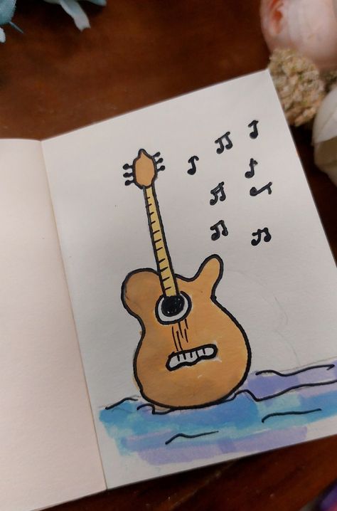 Guitar Brushpen Art. 📔 Mini Notebook- Bookmarks BD #artjournal #markerart #miniart #journal #guitar #illustration #art Guitar Illustration Art, Guitar Illustration, Mini Notebooks, Marker Art, Mini Art, Art Journal, Illustration Art, Guitar, Notebook