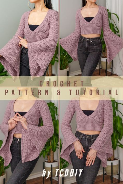 Granny Square Bell Sleeve Top, Bell Sleeve Pattern, Modern Haken, Crochet Bell, Crochet Bell Sleeve, Crochet Spring, Crochet Design Pattern, Spring Ideas, Crochet Clothing