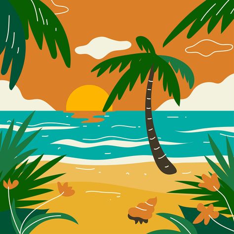 Mouse Illustration, Landscape Beach, Arte Grunge, Tropical Landscape, Beach Illustration, Summer Illustration, Hand Drawn Vector Illustrations, Creative Content, Landscape Illustration