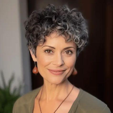 Pixie with Curly Top and Tapered Sides Mother Of The Bride Hairdos, Short Haircuts For Older Women, Gray Hairstyles, Flattering Haircuts, Appetizers Table, Short Shaggy Haircuts, Tapered Sides, Haircuts For Older Women, Grey Curly Hair