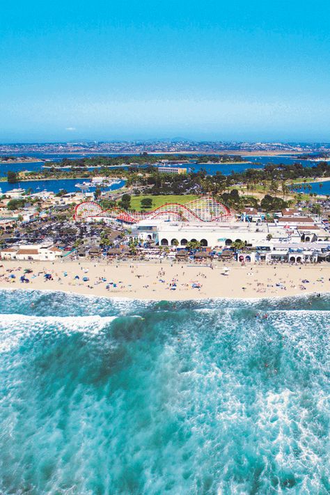 Belmont Park is San Diego's beachfront amusement and entertainment center! From the historic Giant Dipper Roller Coaster to the dynamic oceanfront restaurants, Belmont Park is the quintessential Southern California beach experience. #familyfun Belmont Park San Diego Photography, San Diego Mission Beach, Belmont Park San Diego, Mission Beach San Diego, Belmont Park, Cali Trip, Dream Collage, Southern California Beaches, Beach Views