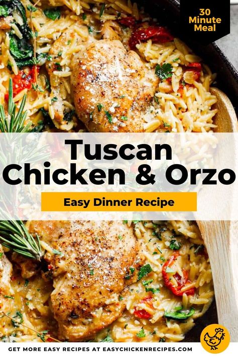 Tuscan Chicken And Orzo, Chicken And Orzo, Italian Chicken Recipes, Soup Healthy, Recipes Healthy Dinner, Orzo Recipes, Chicken Entrees, Creamy Parmesan, Dinner Recipes Healthy