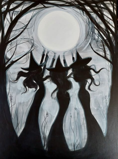 Witch painting by C.Z.G Witch Drawings Simple, Witch Art Painting, Goth Aesthetic Painting, Witch Painting Aesthetic, Witch Silhouette Painting, Witchy Artwork Easy, Abstract Witch Art, Witch House Painting, Halloween Moon Painting