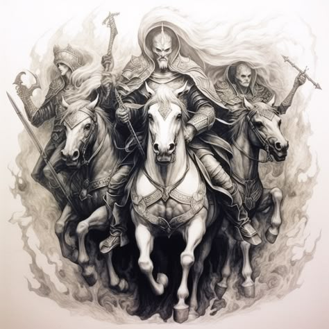 Horse And Chariot Tattoo, Gladiator Horse Tattoo, Horsemen Of The Apocalypse Tattoo, Armored Horse Tattoo, Knight On Horse Tattoo, Warrior On Horse Drawing, 4 Horsemen Of The Apocalypse, Apocalypse Tattoo, Christus Tattoo