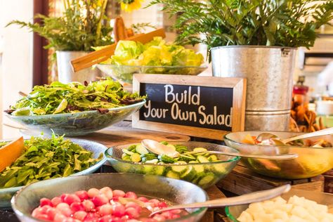 Salad Bar Party, Build Your Own Salad, Salad Bar Ideas, Salad Station, Wedding Catering Buffet, Indian Wedding Food, Wedding Food Display, Salad Buffet, Diy Wedding Food