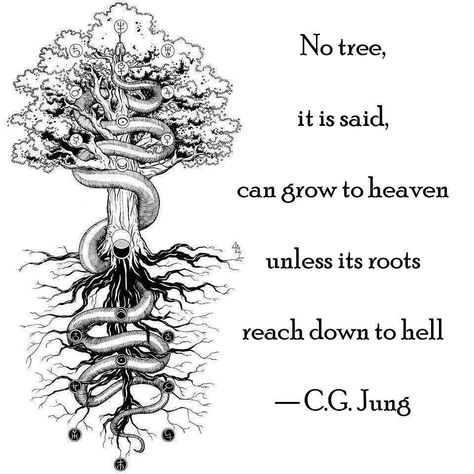 Gary Lite on Instagram: ““No tree, it is said, can grow to heaven unless its roots reach down to hell.” ― Carl Jung 💫 #treeoflife #carljung #enlightenment” Alchemy Tattoo, Citation Zen, Carl Jung Quotes, Numerology Life Path, Psychology Quotes, Love Truths, Carl Jung, Shadow Work, New Tattoos