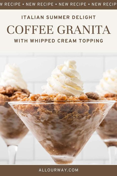 Whipped Cream Topped Coffee Granita Coffee Granita, Grilled Halibut, Frozen Coffee, Chocolate Shavings, Whipped Topping, Summer Treats, Best Dessert Recipes, Coffee Flavor, Coffee Recipes