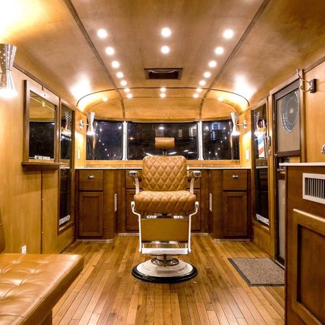 Cremo Company on Instagram: “Who would like to get a close, Cremo Barber Grade shave in our beautiful barbershop on wheels? Follow its journey at CremoRoadTrip.com.” Mobile Hair Salon, Mobile Beauty Salon, Mobile Barber, Barber Shop Interior, Mobile Spa, Mobile Beauty, Barbershop Design, Trailer Interior, Barber Shop Decor